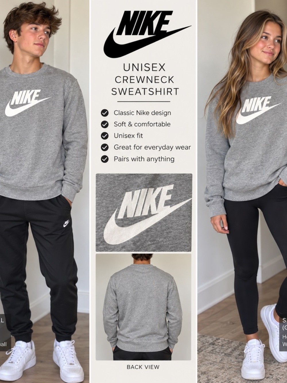 NEW Nike Gray Crewneck Sweatshirt with White Logo